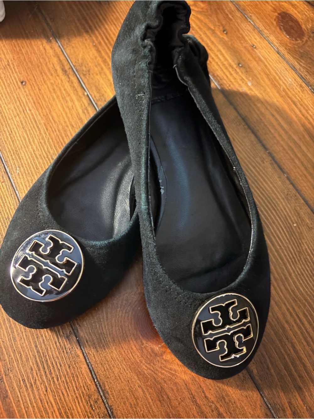 Tory Burch Black Suede Logo Emblem Ballet Flats